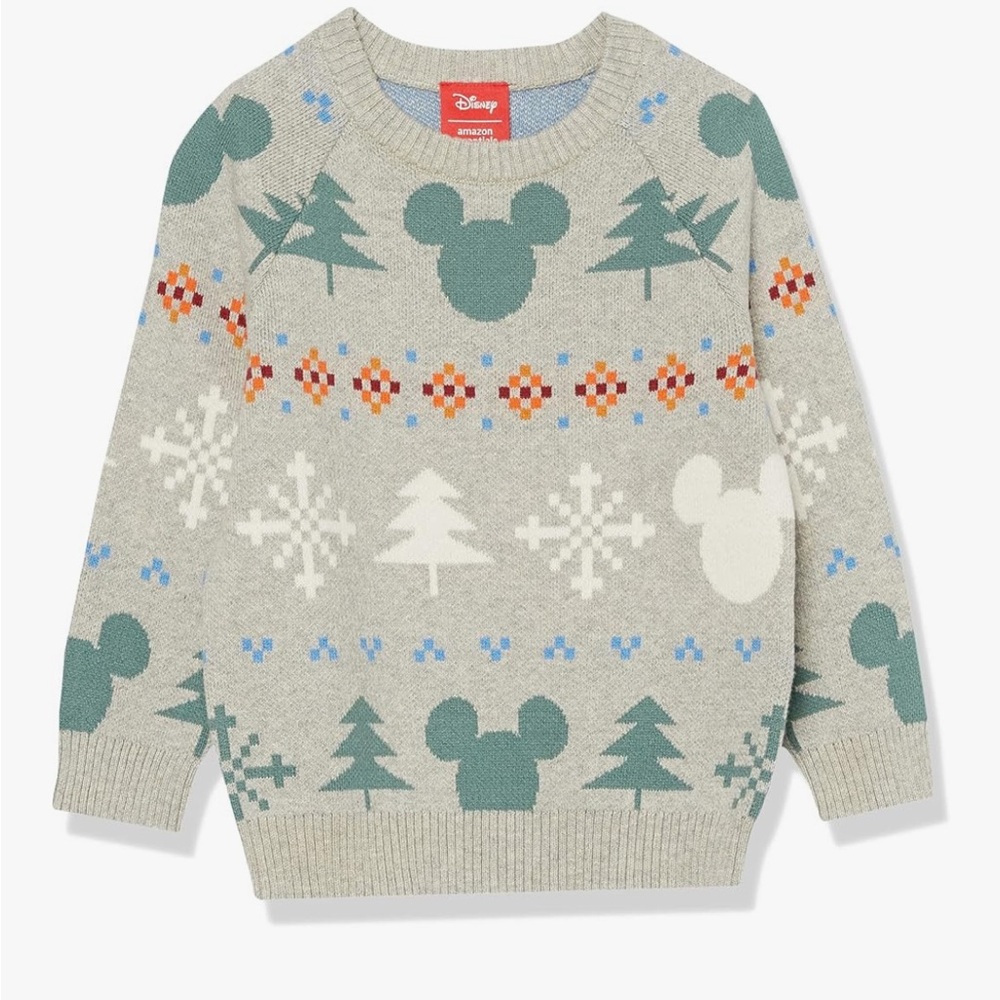 Disney Amazon Essentials Gray Mickey Fair Isle Kids Sweater XL